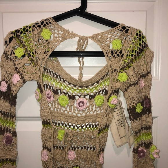 New Free People Bali Crochet Tunic Mini Dress Gown sz M - Picture 10 of 12